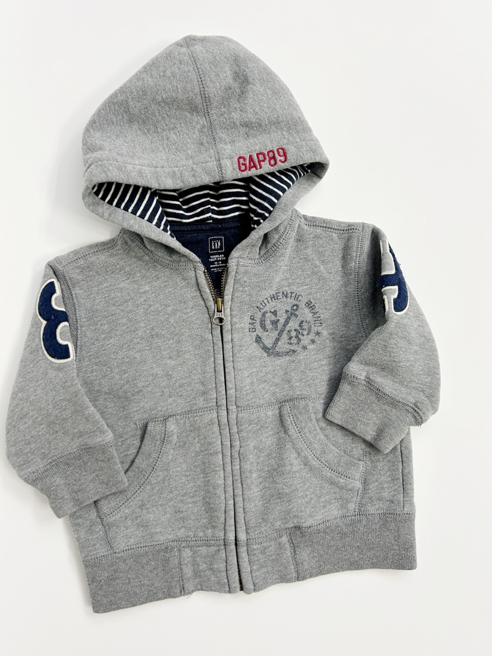 Baby Gap Gray Full Zip Athletic Hoodie - Nautical Anchor Size 12-18 Months